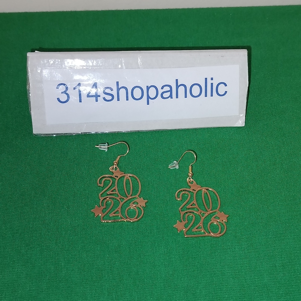 Gold "2026" Pierced Earrings
